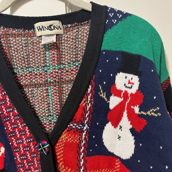 Winona Knit Christmas ugly cardigan vintage cotton sweater womens size medium m - Picture 3 of 6